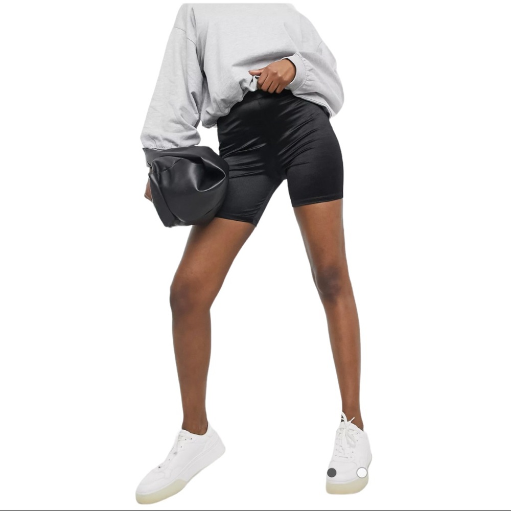 River Island Satin Co-ord Legging Shorts in Black (12)
